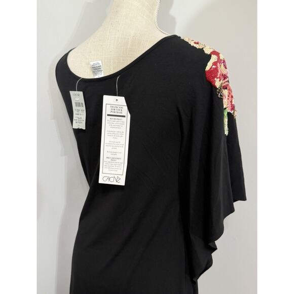 NEW Cache Dress One Shoulder Sequin Flower Embellished Black Sleeveless MEDIUM - Picture 3 of 3